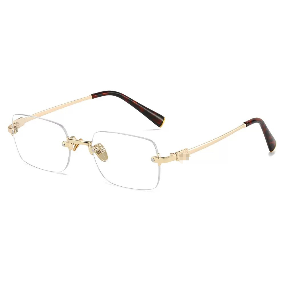 Vintage Frameless Sunglasses for Women, Gold Tone Metal Rimless Eyeglasses, Retro Square UV Protection Shades