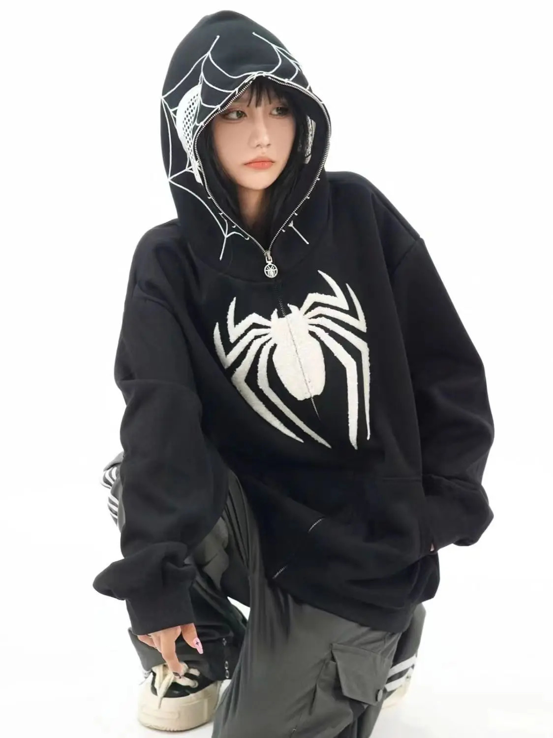 Oversized Y2k Spider Hoodies Men Streetwear Autumn Winter Jackets Plush Embroidery Women Sweatshirt Unisex Kakazzy Hoddies 261016