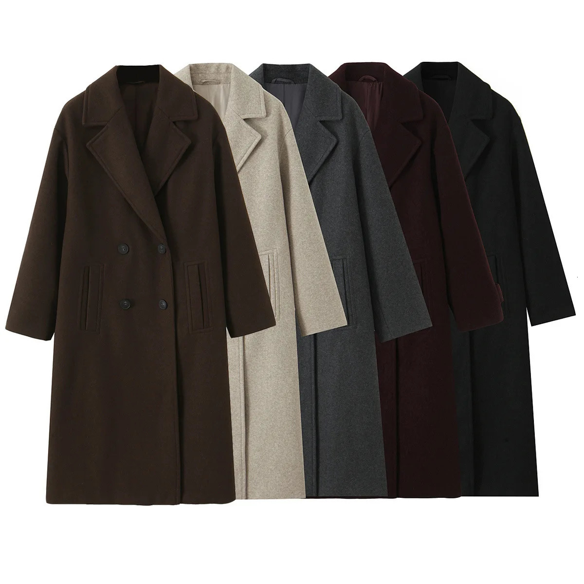 Women's Wool Overcoat Autumn Winter Fashion Laple Long Sleeves Blends Double-Breasted Coat Female High Street Elegant Coat 261016