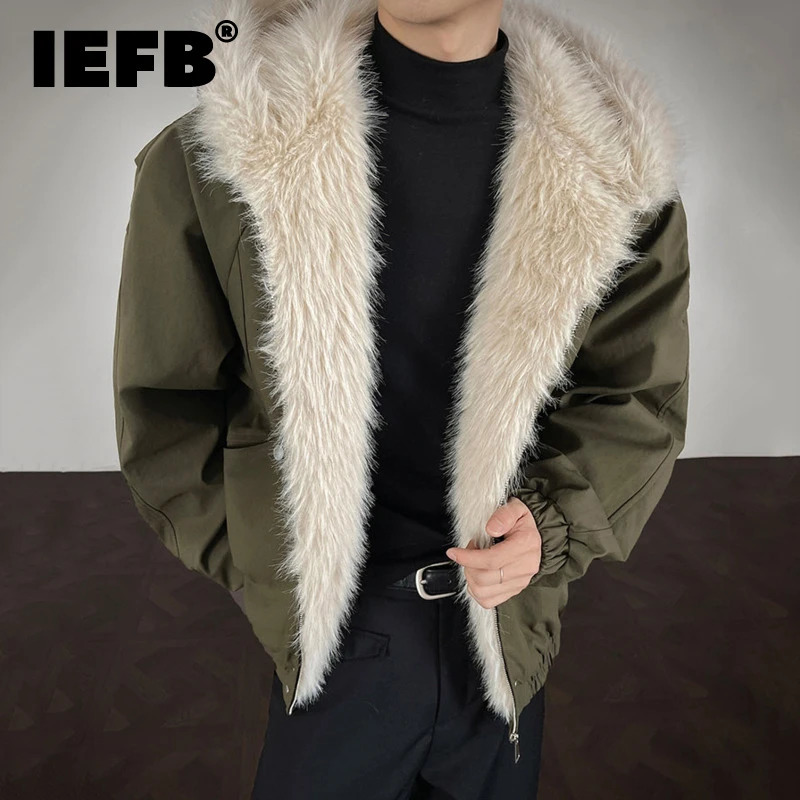IEFB Niche n Men's Padded Jackets Faux Fur Solid Color Casual Menswear Loose Pocket Thickened Male Cotton Coats 9X1480 261012
