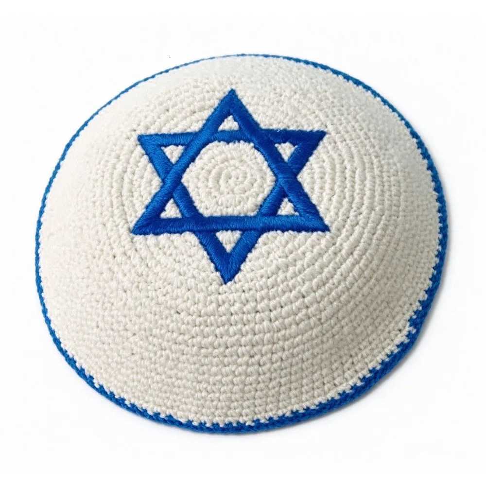 Beanie/Skull Caps Round Shape Je Kippah for Men David Star Embroidery Skull Cap Knitted Ethnic Cap Retro Breathable Je Hat Q2610171