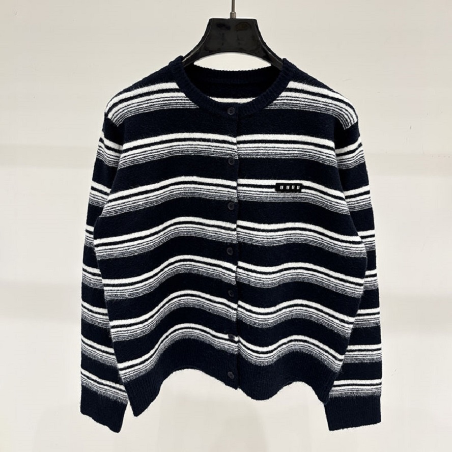 Women Striped Knit Cardigan Designer Preppy Style Loose Fit Sweater Fall Winter Daily Trendy Commute Pullover Sweater