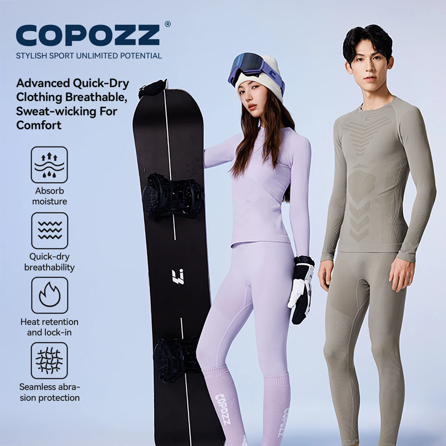 COPOZZ Ski Quick-Drying Underwear Set Winter Sports Moisture-Wicking Soft Solid O-neck Outdoor Thermal Underwear Women Men Sets 261015