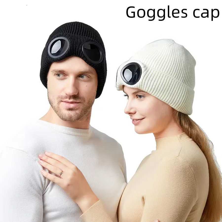Beanie/Skull Caps 2026 New Knitted Goggles Hat Windproof Warm Woolen Hats for Men and Women in Autumn and Winter Q261017