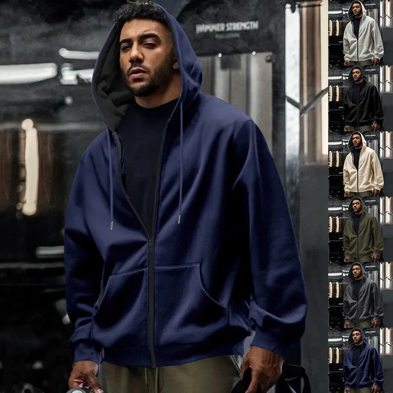 2026 Mens Autumn Casual Solid Long Sleeve Zipper Hooded Sweatshirt Coat Male Fashion Outdoors Sportswear Hoodies Jackets 261017