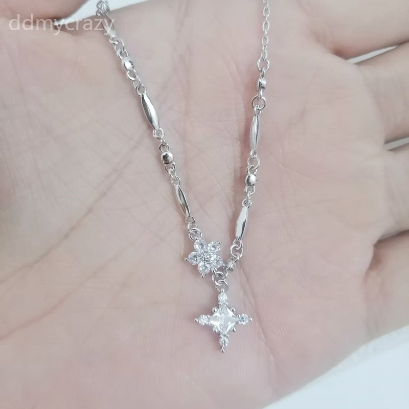 Fashionable Star CZ Pendant Necklace Figaro Chain Jewelry Gift for Her Women