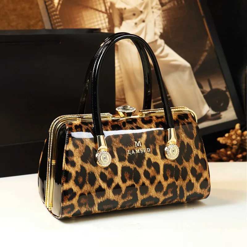 Evening Bags Totes Fashion Leopard Genuine Leather Women Handbag Cowhide Ladies Portable Party Tote Bag Evening Bag Female Shoulder Diagonal Bags H2