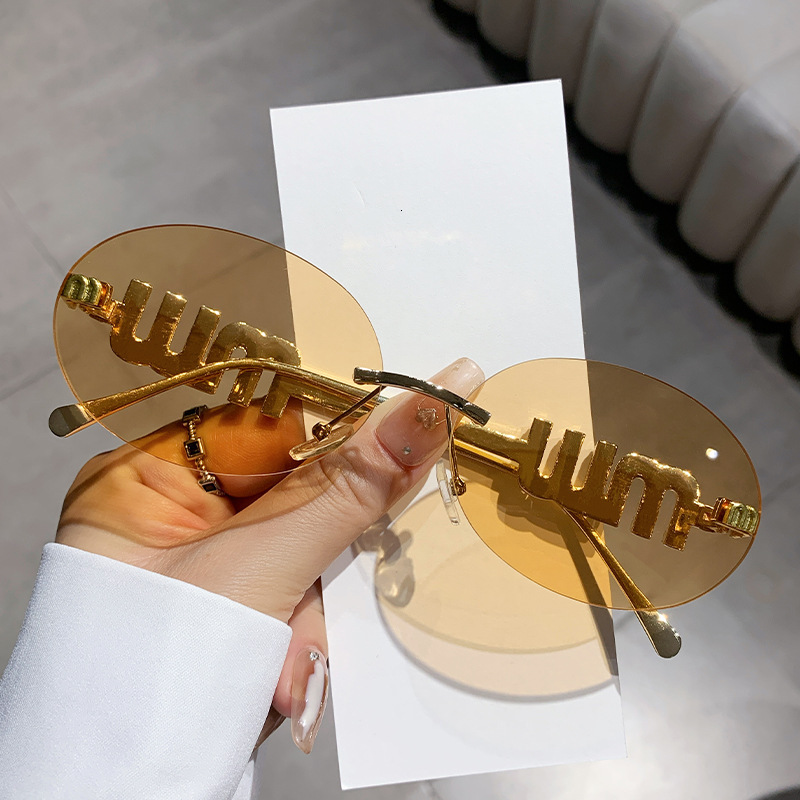 M sunglasses 2025 New Miaojia Full Diamond Fashion Frameless Cut Edge Cross-Border European and American UV Protection Letter Sunglasses