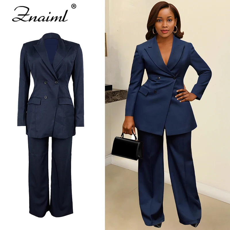 Znaiml Women's Casual Blazer Suit Set Slim Long Sleeve Coats Tops and Straight Pants 2 Pieces Elegant Office Autumn Work Outfit 261016