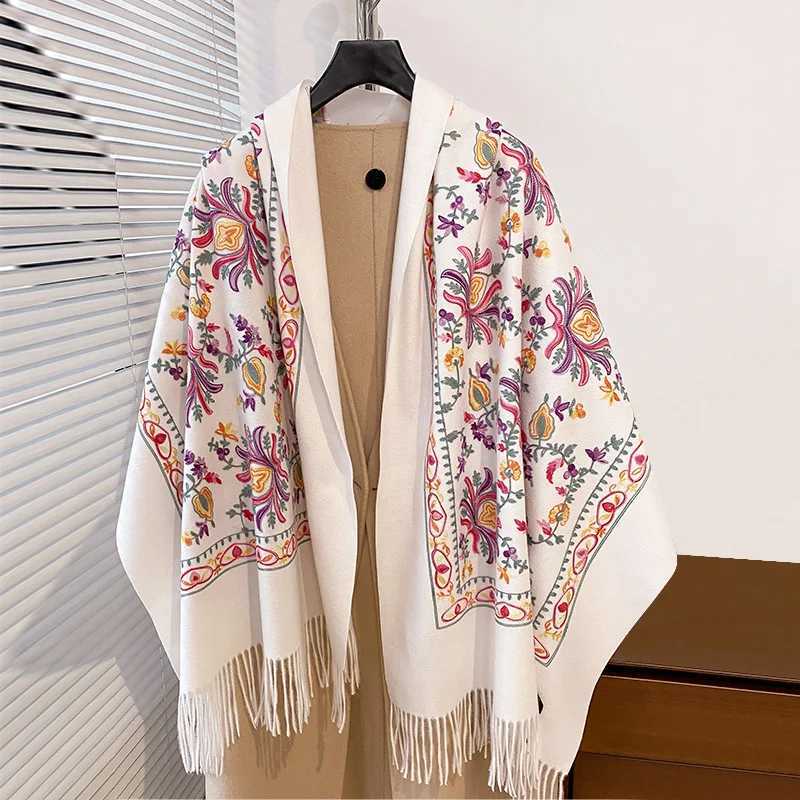 Luxury High Quality Embroidery Scarf Elegant Women Winter Thick Warm Neck Pashmina Long Fringe Scarves Lady Blanket Soft Shawl S261017ESUI