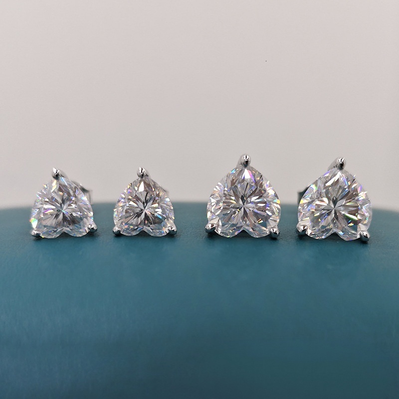 S925 Silver Plated18k Gold 0.5ct-10ct Heart Cut D Color Vvs Moissanite Stud Earrings for Women As Gift Wholesale Price with GRA