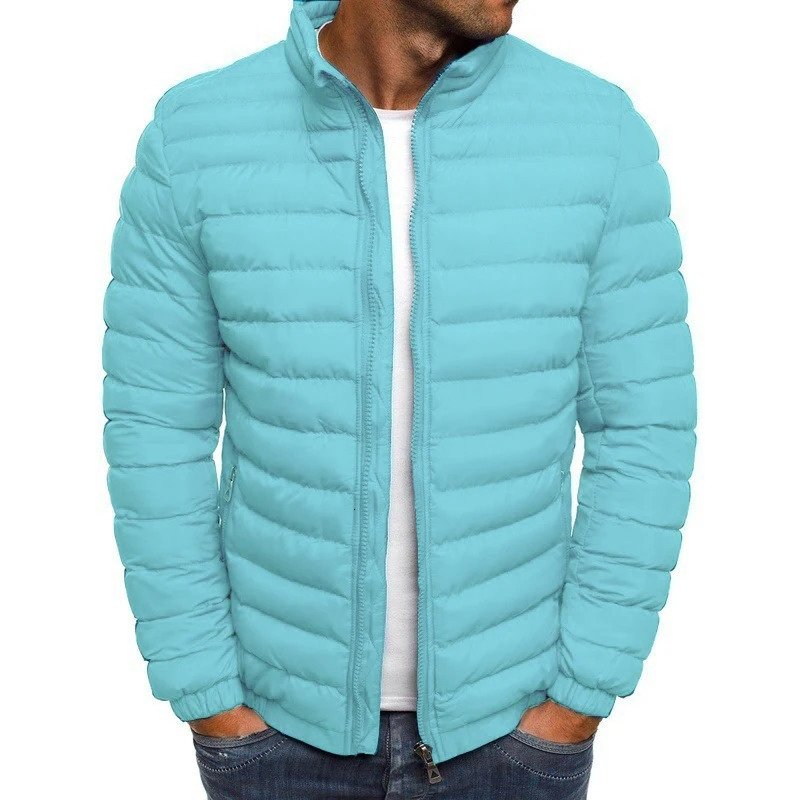 Men Autumn Winter Quilted Jacket Fashion Lightweight Stand Collar Casual All-match Outerwear 261016