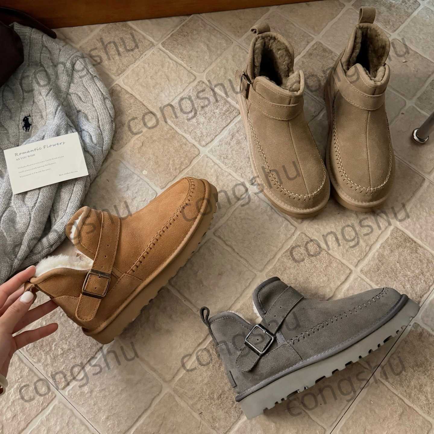 snow boots for women, made with sheepskin and fleece lining, warm and short, new winter style