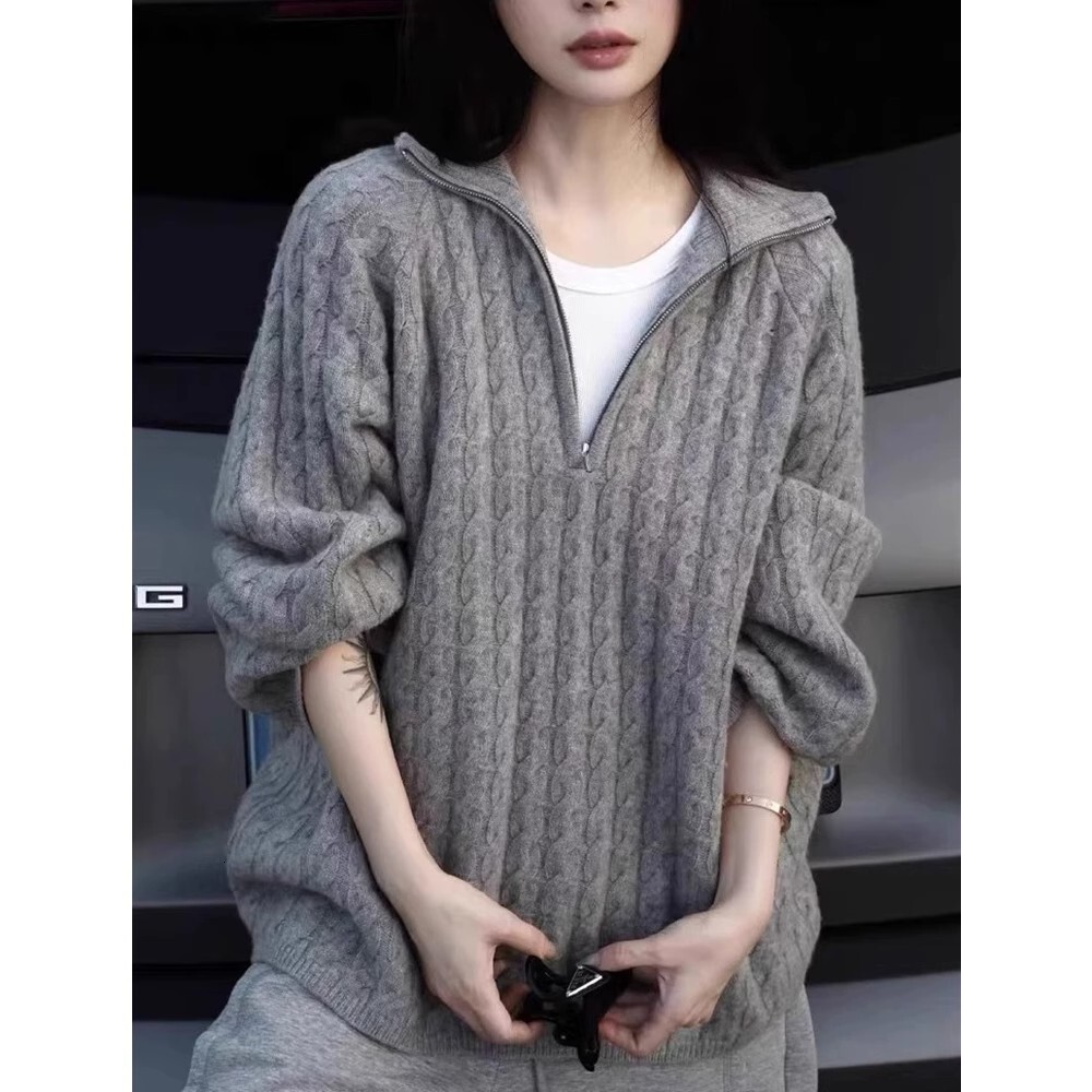 European High-End 100% Sweater For Women In Winter With Thickened Semi-High Neck And Loose Wool Base Mdng260930