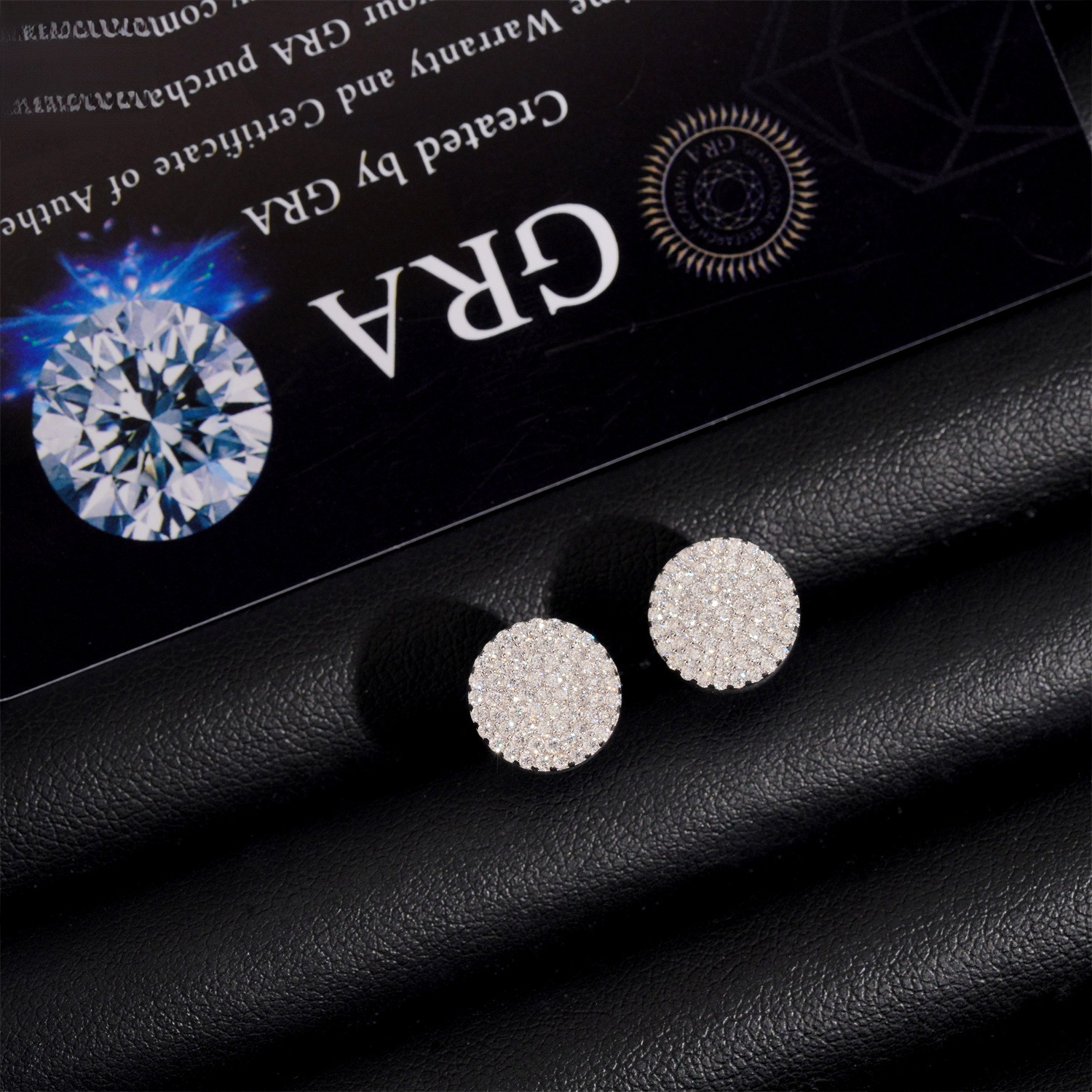 bestseller: Round full-diamond stud earrings, S925 silver inlaid with VVS moissanite, American-style trendy minimalist jewelry, direct supply