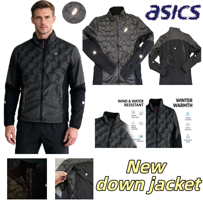 Designer asicsly Down Jacket mens Reflective Winter down sports jacket Full zip warm coat Outdoor jogging clothes Fitness and leisure clothing