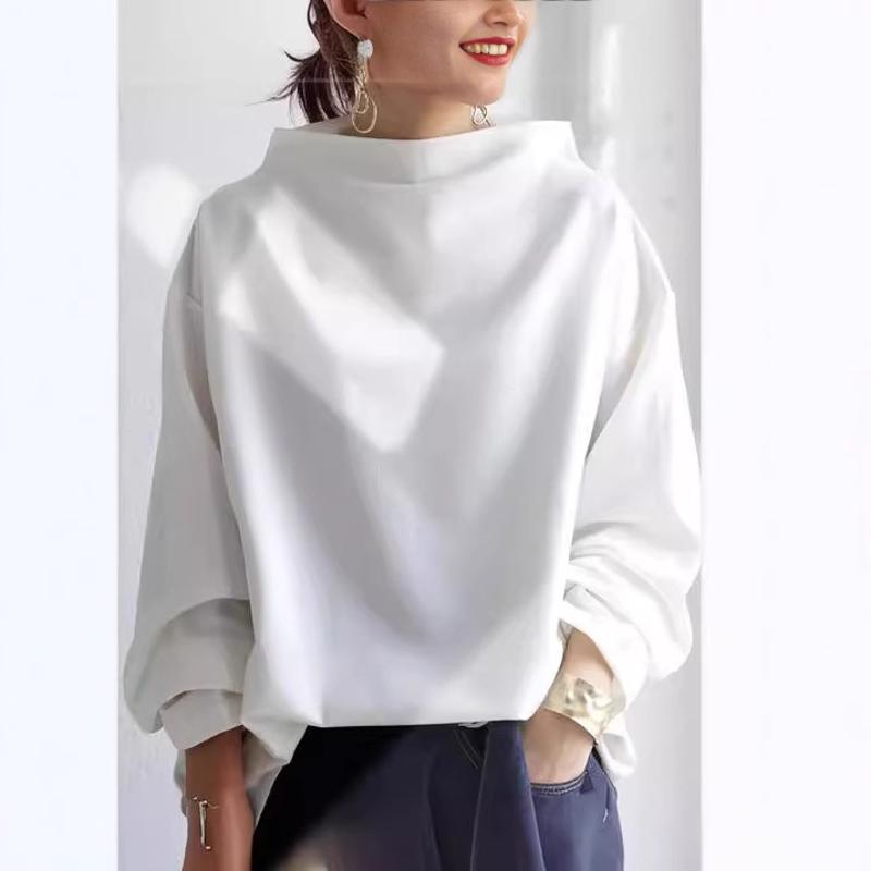 Designer Women's Casual Loose Pullover Top Long Sleeve Half Turtleneck Basic Daily Shirt Everyday Wear