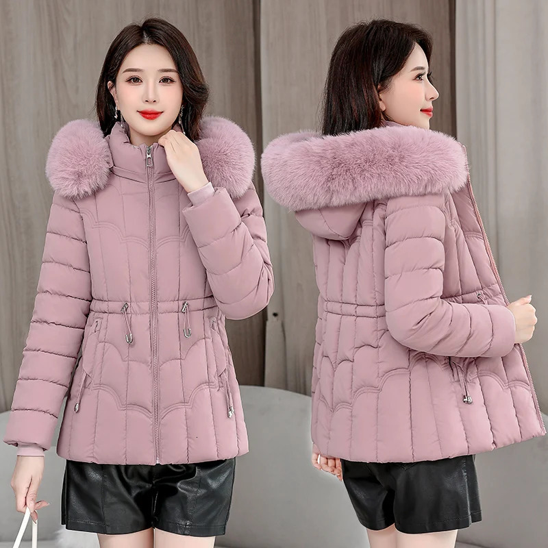 Winter 2026 Down Jacket Women Parkas Fashion HighQuality Warm Cotton Padded Coat Ladies Short Overcoat Hooded Overwear Tops 261016