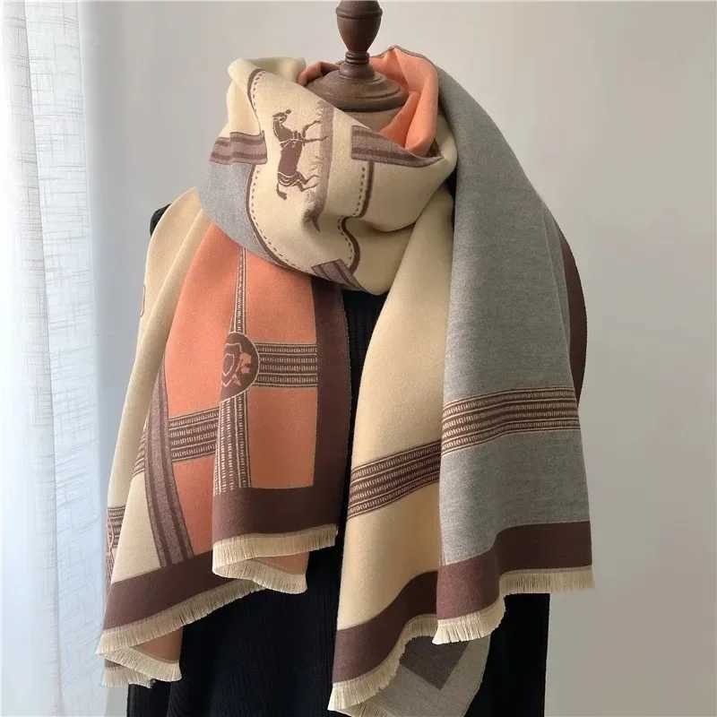 2023 New Winter Warm Thick Cashmere Scarfs Women Luxury Design Shawls Scarves Lady Pashmina Bufanda Blanket Female Stoles Wraps S2610173NDL