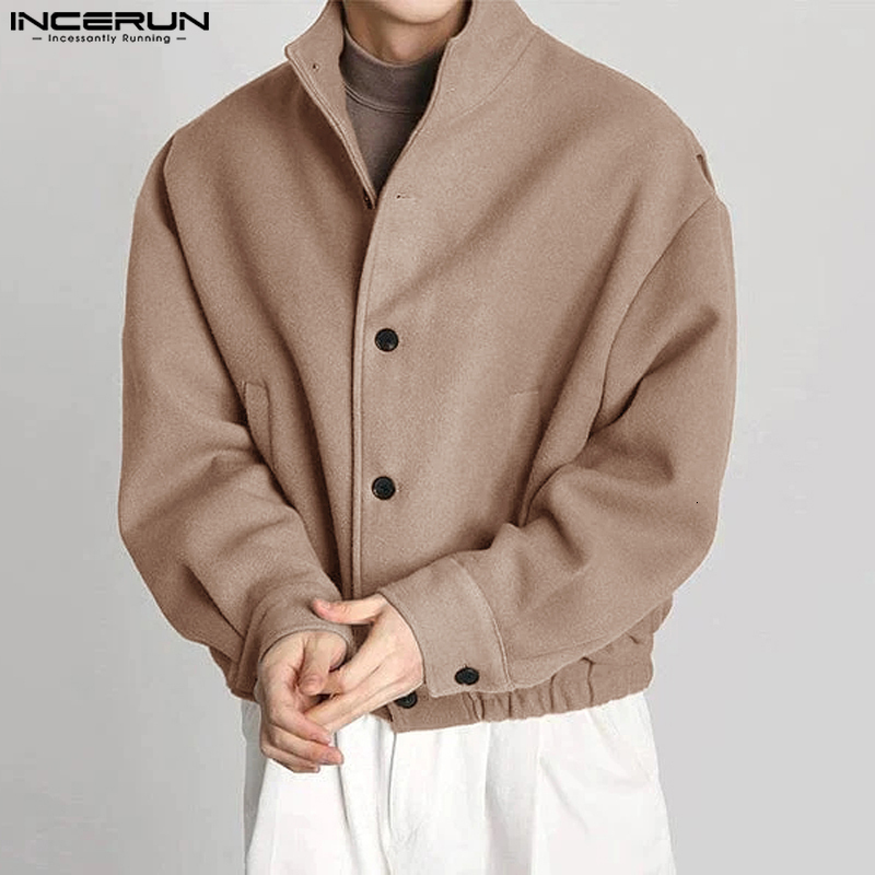 INCERUN 2026 Men's Solid Color Stand Collar Long Sleeve Button Fashion Coats Men Korean Streetwear Casual Jackets S-5Xl