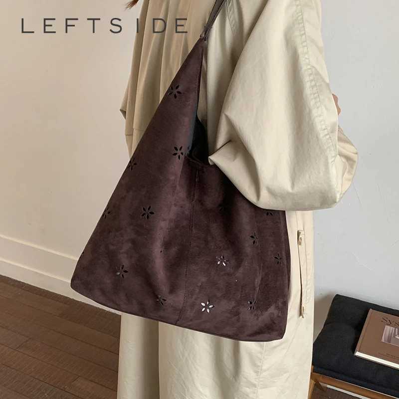 Cross Body LEFTSIDE Vintage Faux Suede Shoulder Bags for Women Hobo Bag 2025 Winter Designer New Solid Color Handbags and Purses H261016