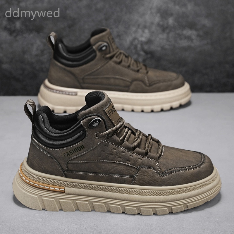 Men's High-Top Platform Sneakers Casual Hiking Boots Waterproof Rubber Sole Outdoor Walking Shoes
