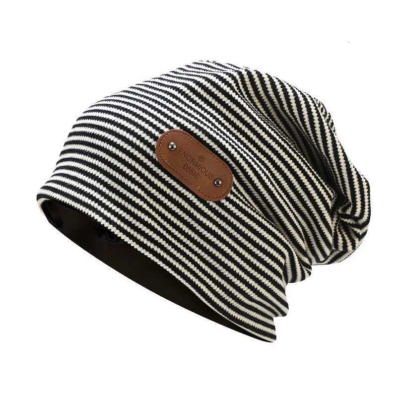 Beanie/Skull Caps Striped Print Women Hat Ladies Autumn Winter Hats Fashion Hip-hop Slouchy Beanie Girls Chapeu Feminino Cotton CapT261017