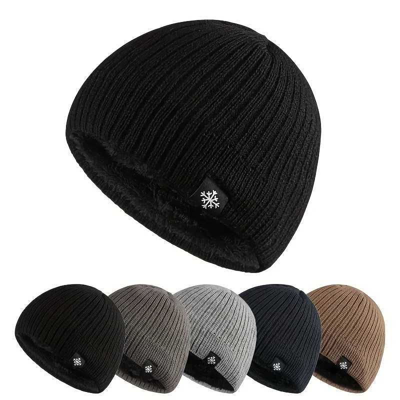 Autumn Winter Unisex Flee Lined Knitted Beanie Loose Warm Ear Protection Thick Woolen Hat Windproof Outdoor Ski Hiking S261017RZOW
