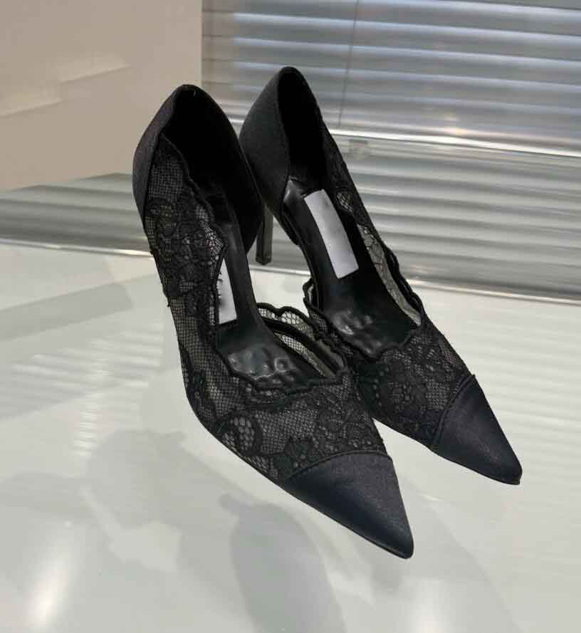 Elegant Women's Silk lace embellished high heels Sandals Dress Shoes Vintage Outdoor Leisure mule Shoes With Dust Bags Wedding Party Evening