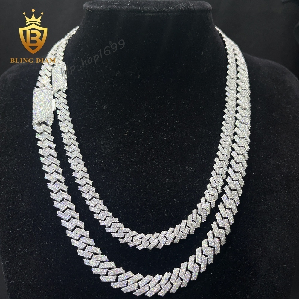 Iced Out 10mm 8mm 2rows Moissanite Cuban Link Chain Necklace S925 Sterling Silver Cuban Link Chain GRA Hip Hop Jewelry