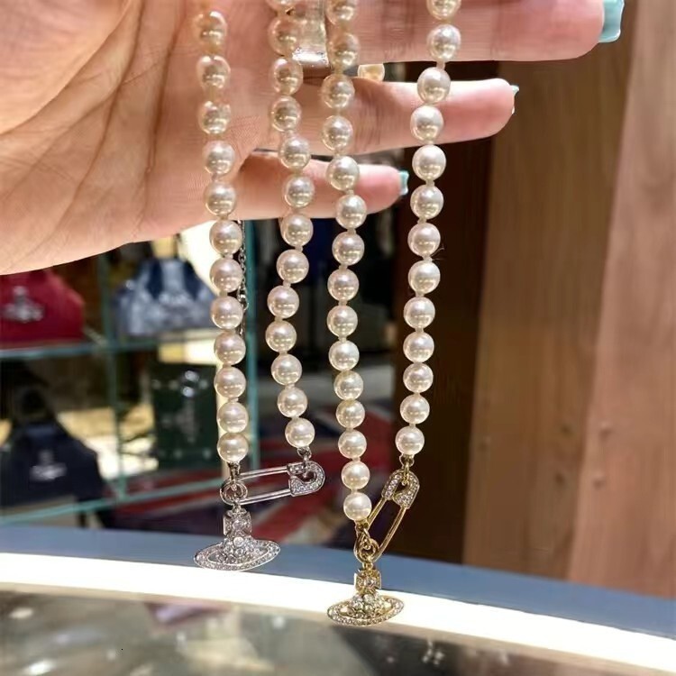 necklace Xijia Choker Minimalist Style Classic Pearl Brooch Necklace Saturn Clavicle Light Luxury High-end Sense Neck Chain