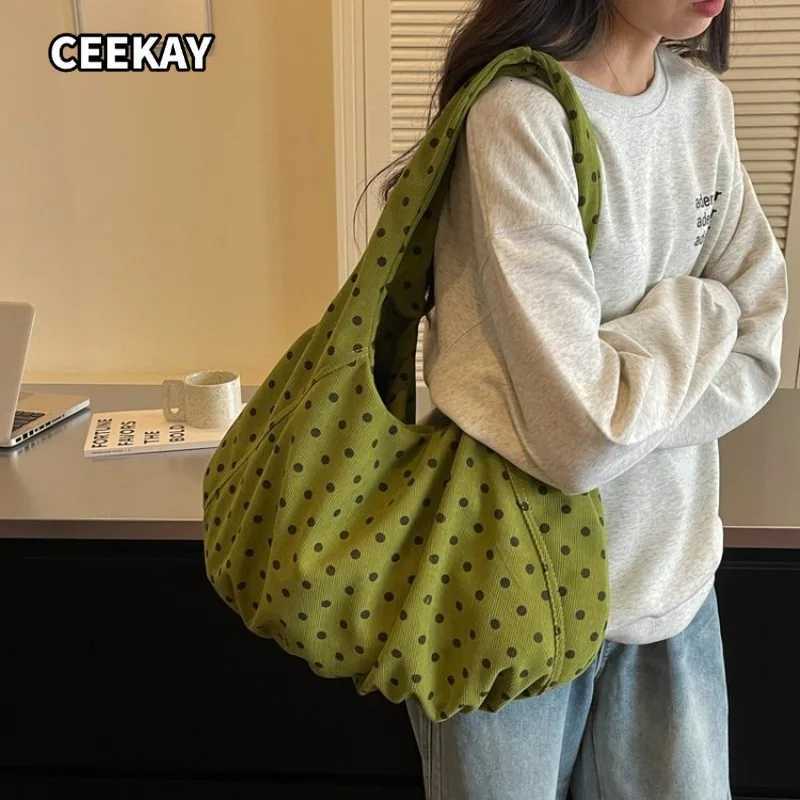 Evening Bags CEEKAY Canvas Polka Dot Hobo Bag Wide Strap Ruched Pleated Versatile Everyday Commute Casual Large Capacity Purse Women H261016