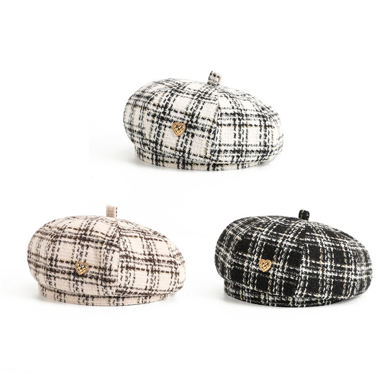 Chunky knit beret for women autumn winter retro painter hat plaid design faceslimming elegant trendy and Instagramworthy