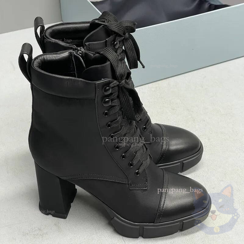 Monolith white Leather Nylon pouch Ankle Combat Boots platform Wedges lace up round Toe block heels Flat booties chunky luxury designer for women fa
