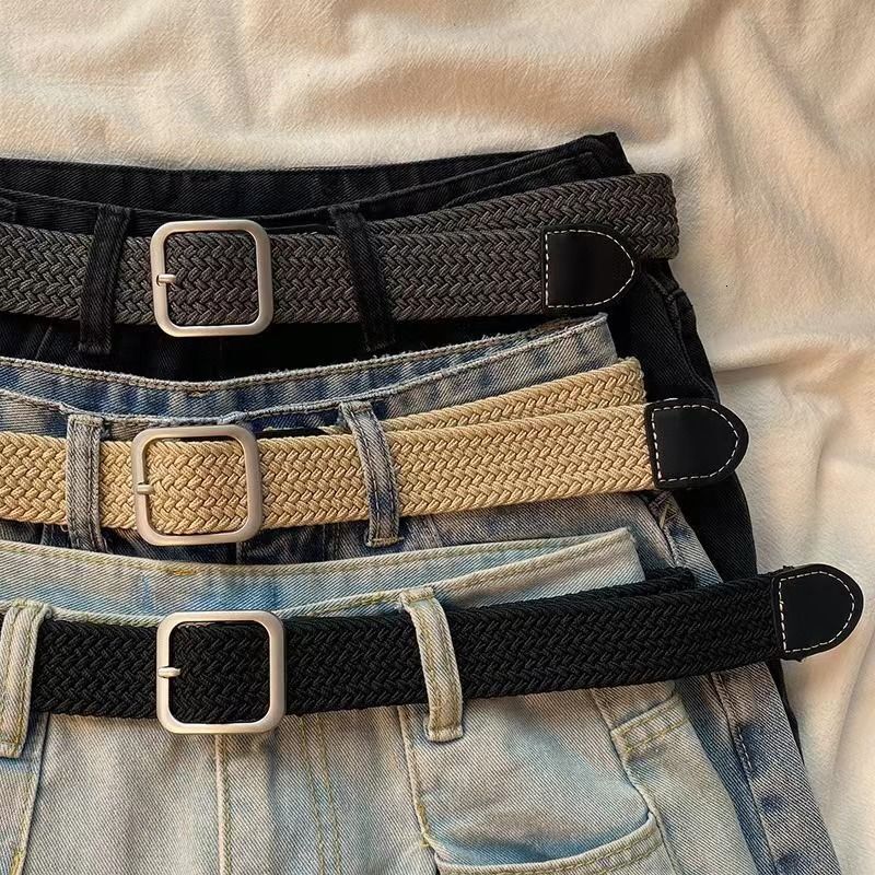 Elastic Stretch Canvas Woven Women and Men, Korean Style Versatile Casual Pin Buckle Belt for Female Students