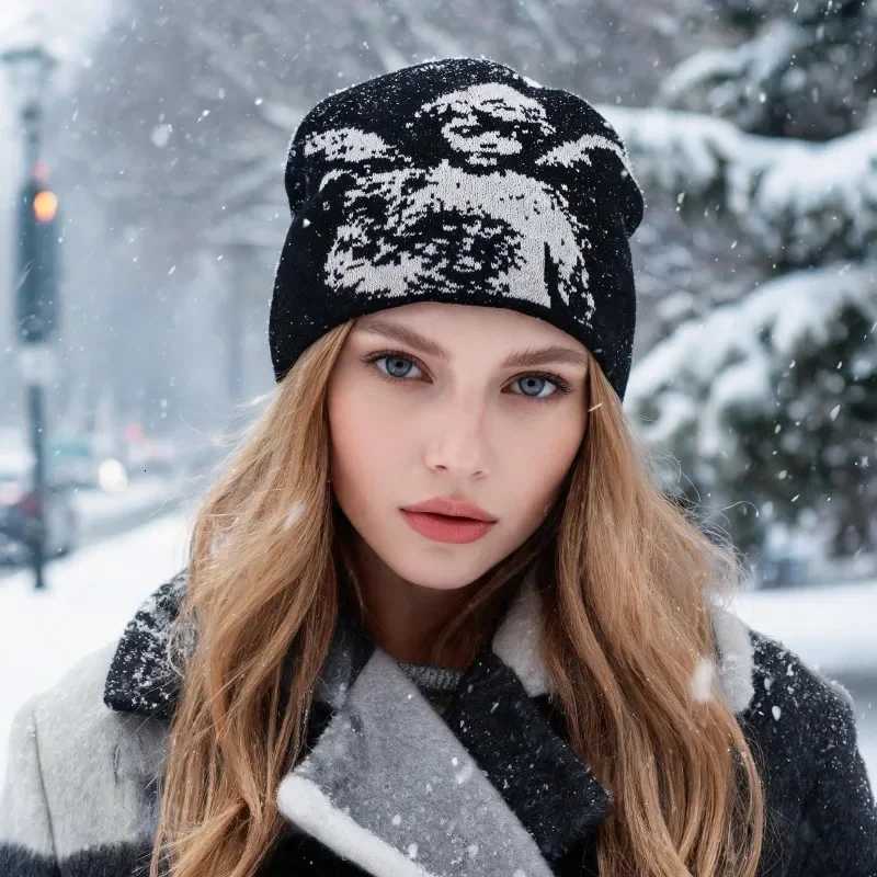 Beanie/Skull Caps Women Knitted Beanie Winter Warm Outdoor Hat Angel Jacquard Pullover Cap Stretchy Knit Skull Cap for Outdoor SportsT261017