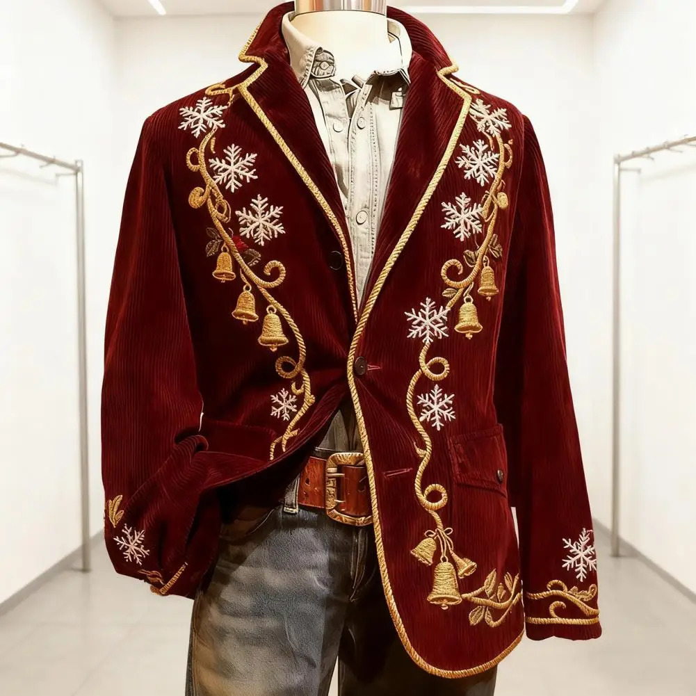 Men Corduroy Suit Coat Single-Breasted Suit Jacket Lapel Long Sleeve 3D Christmas Themed Print Slim Fit Suit Jacket Formal Wear 261015