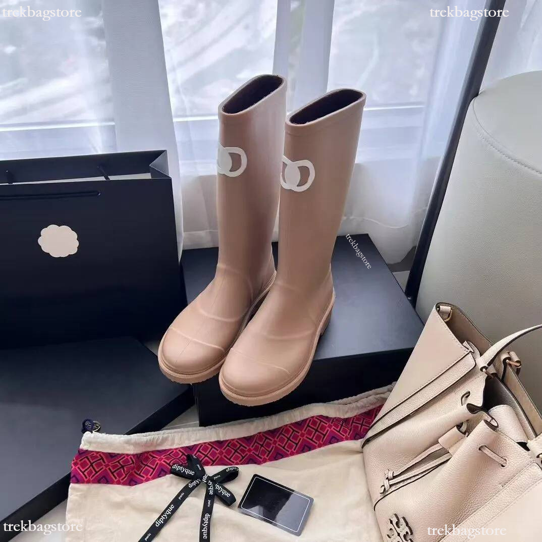 cc shoes Brand Designer Square Toe Women's Rain Boots Thick Sole Ankle Booist Excellent Quality Winter Women Rubber Boot Fashion Shoes chan sho