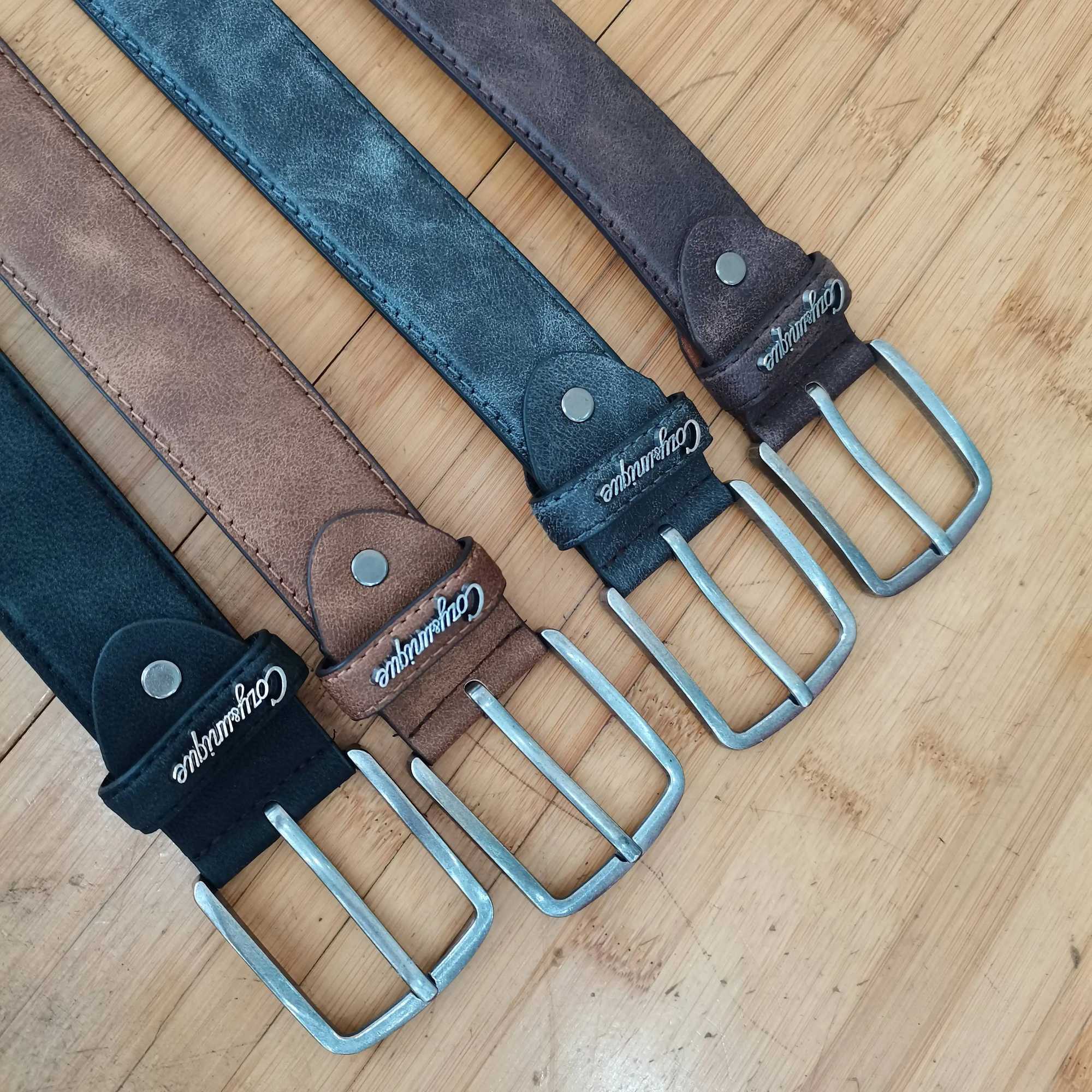 Unisex Vintage PU Leather Belt with Needle Buckle Hollow Letter Edge Light Surface Pure Color for Men And Women S261017JR8M