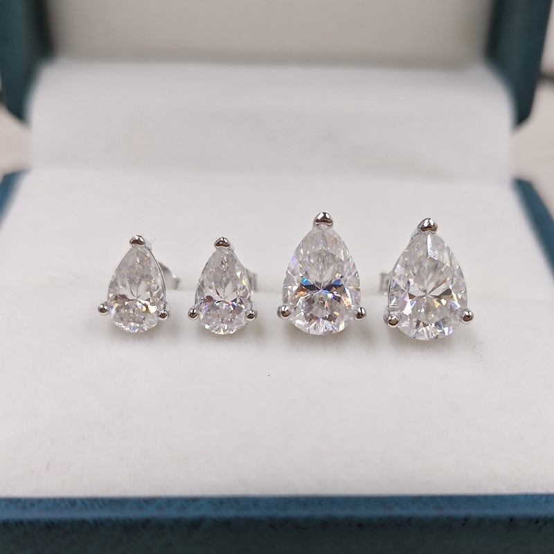 Hot Selling S925 Silver Pear Vvs Moissanite Stud 0.5ct-4ct Unique Shape Women's Earrings Light Luxury Style
