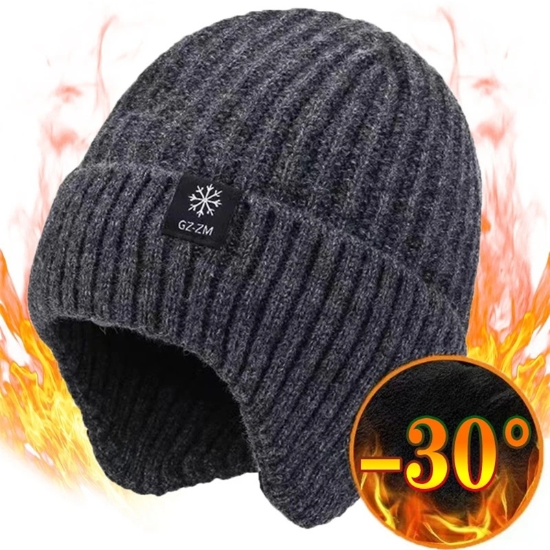 Outdoor Men Winter Knitted Hat Plush Warmth ed Cap Earmuff Casual Fashion Faux Fur Lined Hooded Hats Cycling Ear Protection260920ww
