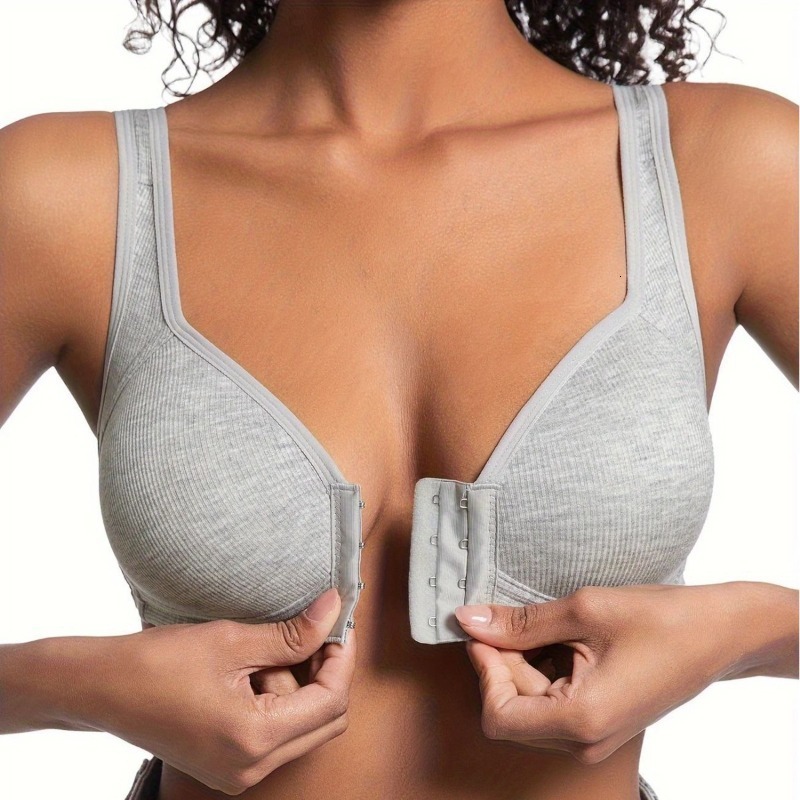 Women's Bra Wire-Free Front Closure Solid Color Full Coverage Fixed Cups More Considerate for Middle-Aged And Elderly Individual dongdumaoyi