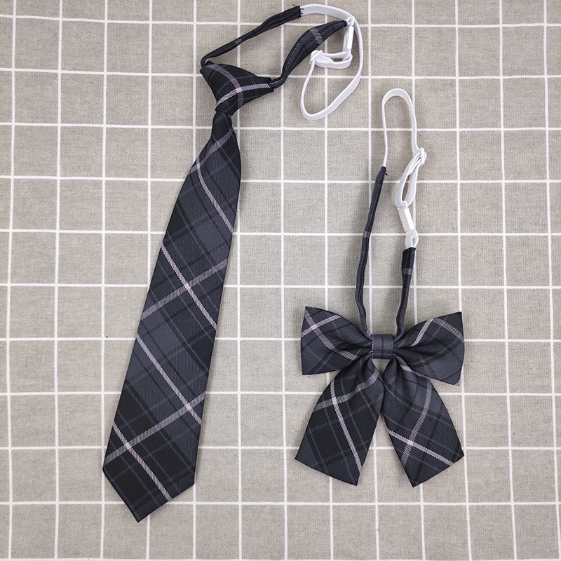 Smoke Gray JK Japanese Style Plaid No Required Boxer Bow Tie Bowknot Set Uniform Accessories Customizable