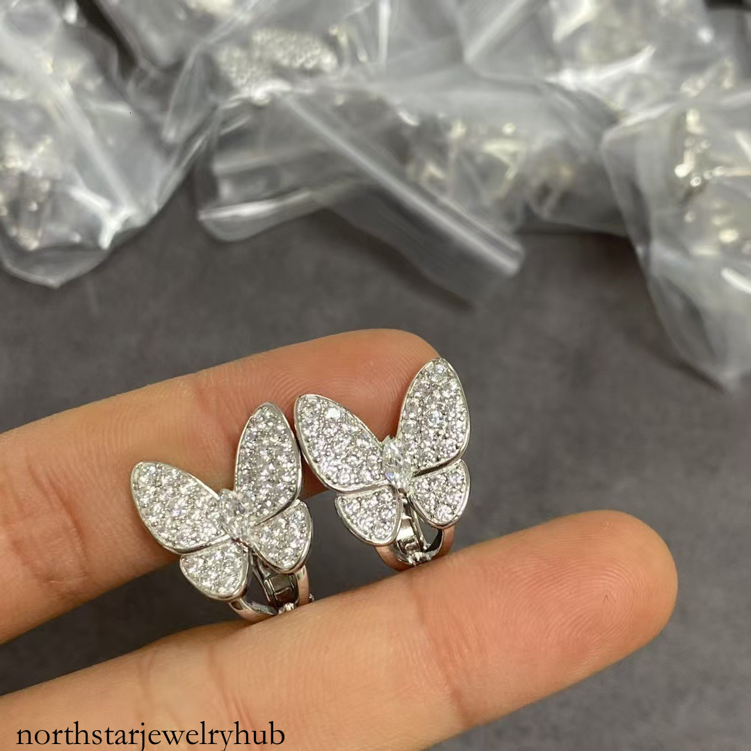 Designer Jewelry vanly sterling silver, fully diamond-studded gold-plated, diamond-encrusted butterfly earrings, studs