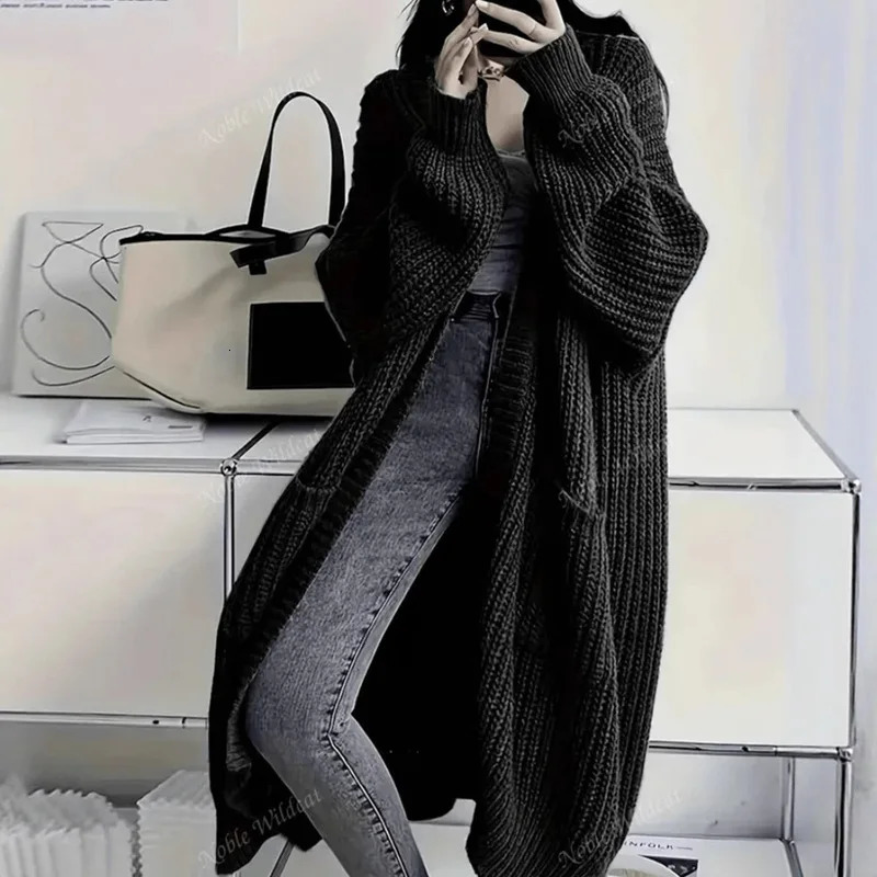 2026 Autumn Winter Style Knitted Cardigan Women Casual Loose Fit Long Sleeve Chunky Sweater Coat Elegant Outwear for Daily W 261017