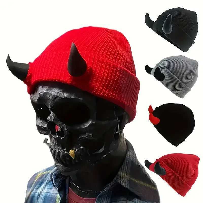 Beanie/Skull Caps Warm Knitted Demon Horn Hat Soft Stretchy Beanie for Autumn Winter ChristmasParty Funny Street Hip HopCostume Accessory Headwear Q