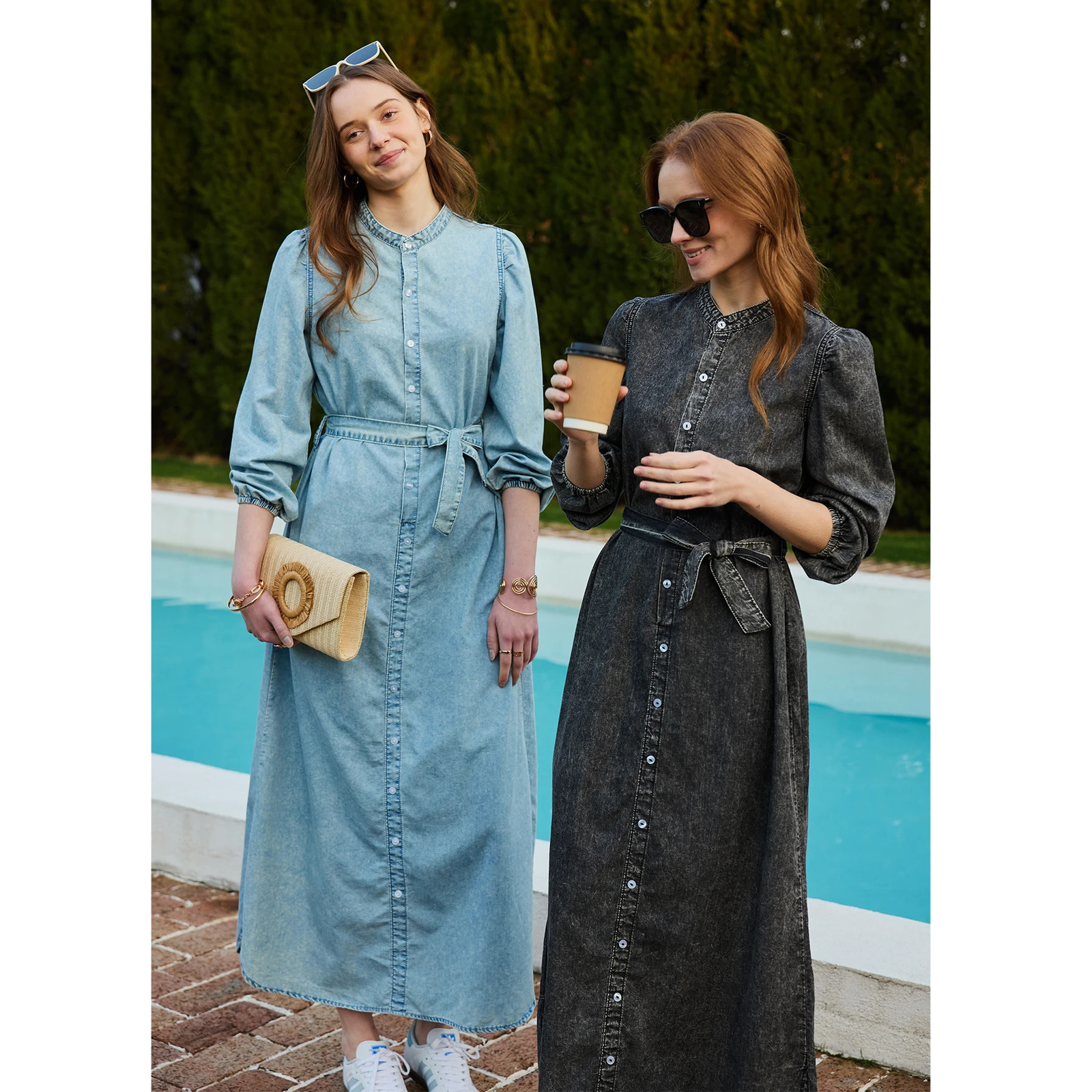 AP SS26 Women Lightweight Denim Dress Cotton Black and Blue Maxi Dress 261015