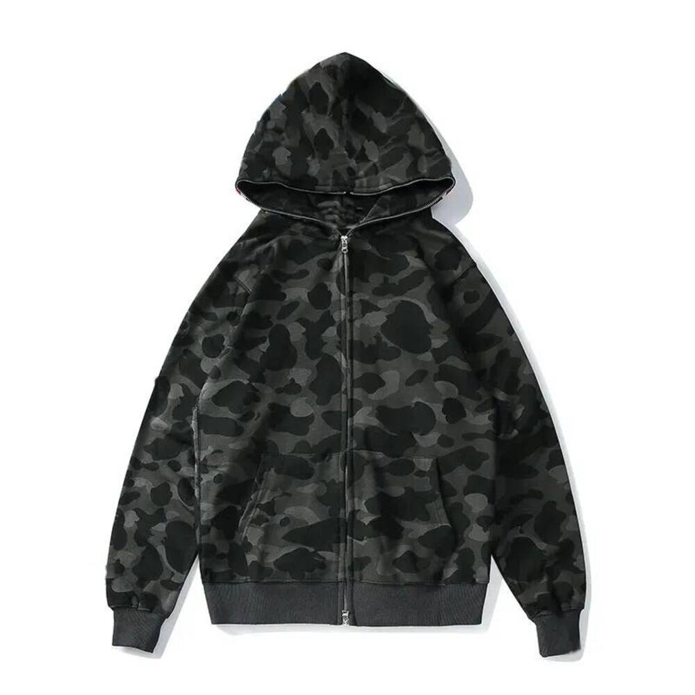 Shark Jacket Fashion Casual Camouflage Printed Bathing App Hoodies Jacket Men Women Spring Autumn Loose Couple Sleeve Zipper Trendy Bathing Ape Hood