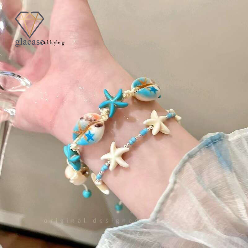 Beach Vacation~Blue Shell Starfish Bracelet for Women, Island Beaded Accessories, 2026 New Style Layered Wrist Jewelry