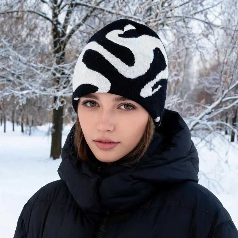 Beanie/Skull Caps Unisex Hip Hop Knitted Beanie Hat Winter Cold Proof Jacquard Skull Cap for Street Style Party WearT261017